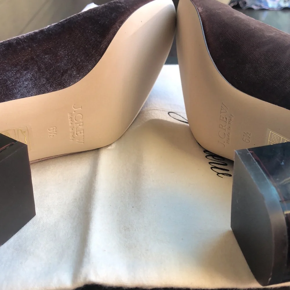 J Crew lucite heels in ash brown velvet 6.5 - Picture 3 of 5